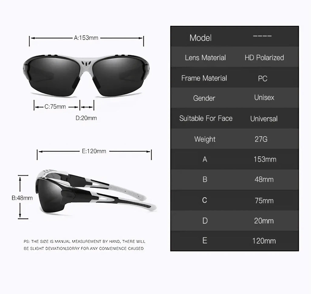 Black hd polarized cycling glasses with white and black pc frame ideal for sports and fishing sunglasses use