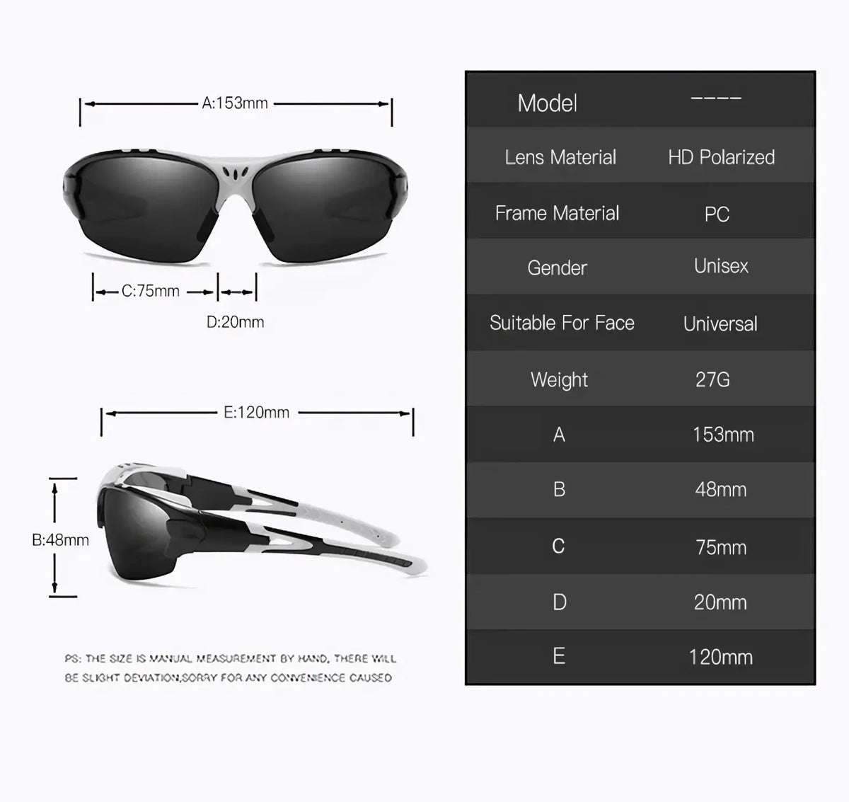 Black hd polarized lens cycling glasses with white and black pc frame ideal for sports and fishing sunglasses use