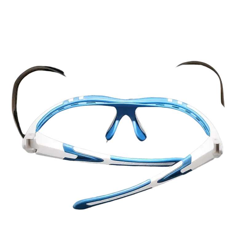 Blue and white hd polarized cycling glasses with sleek aerodynamic frames suitable for men and women sports use