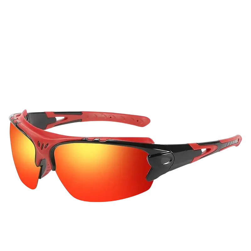 Red and black polarized cycling glasses with reflective orange-red lenses for men and women sports sunglasses fishing use