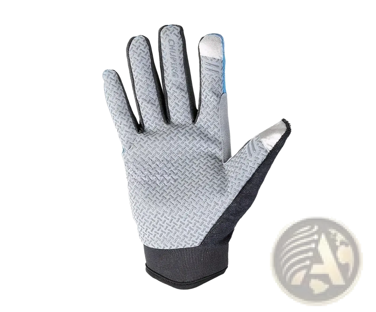 Cycling gloves touchscreen full finger outdoor sports with gray and black textured palm and reinforced fingertips for grip