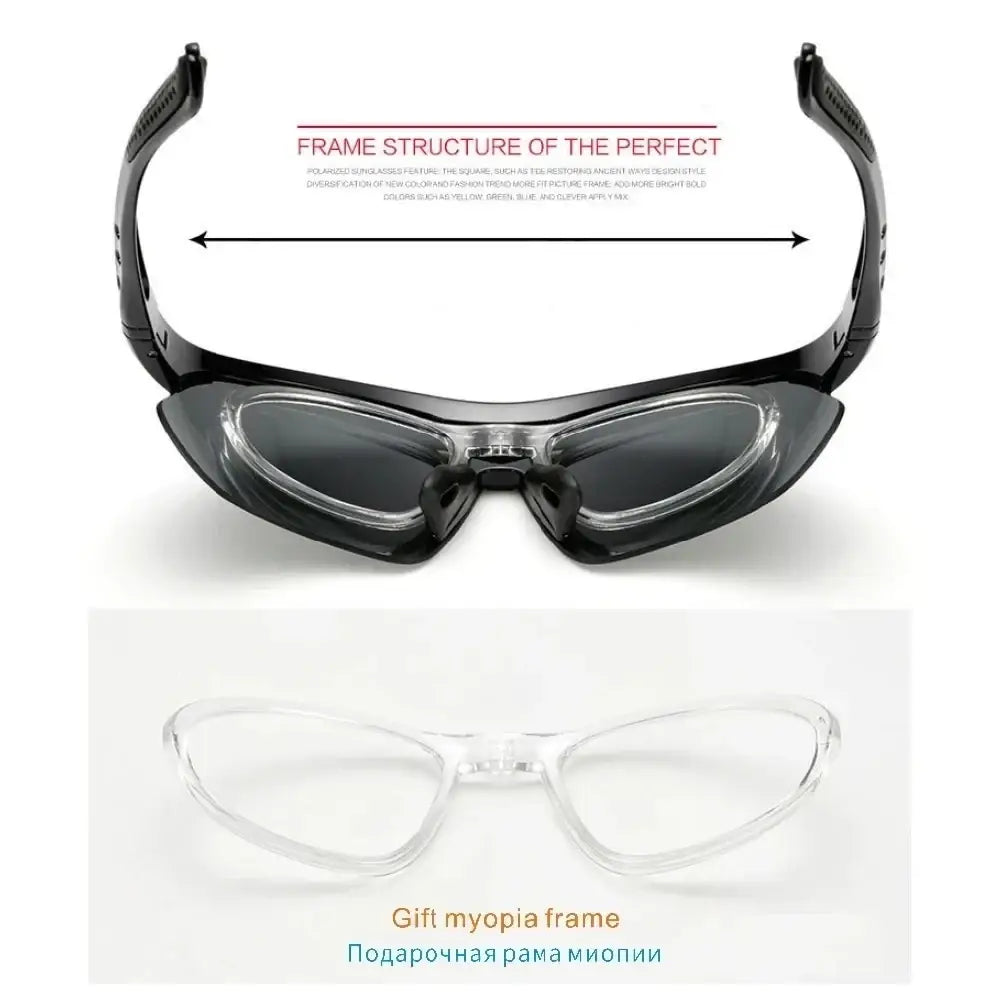 Black polycarbonate cycling sunglasses with dark tinted interchangeable lenses and textured temple arms for sports use