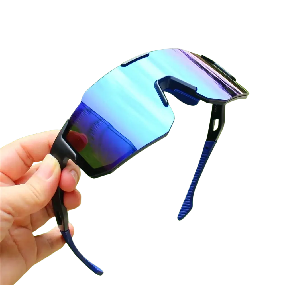 Cycling sunglasses for sports and outdoor riding in blue and black with reflective gradient lenses