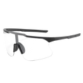 Cycling sunglasses with black framed clear lenses and textured temple tips for uv protection and sports use