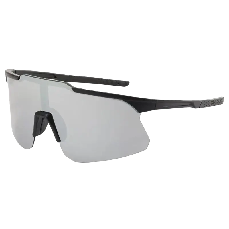 Black-framed cycling sunglasses with uv protection large frame and reflective gray lenses designed for sports use