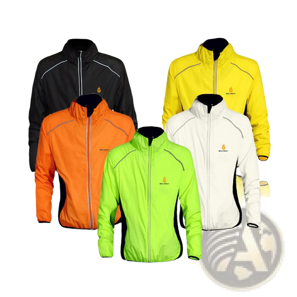 Bright neon green and black cycling windbreaker reflective waterproof athletic jacket with reflective stripes