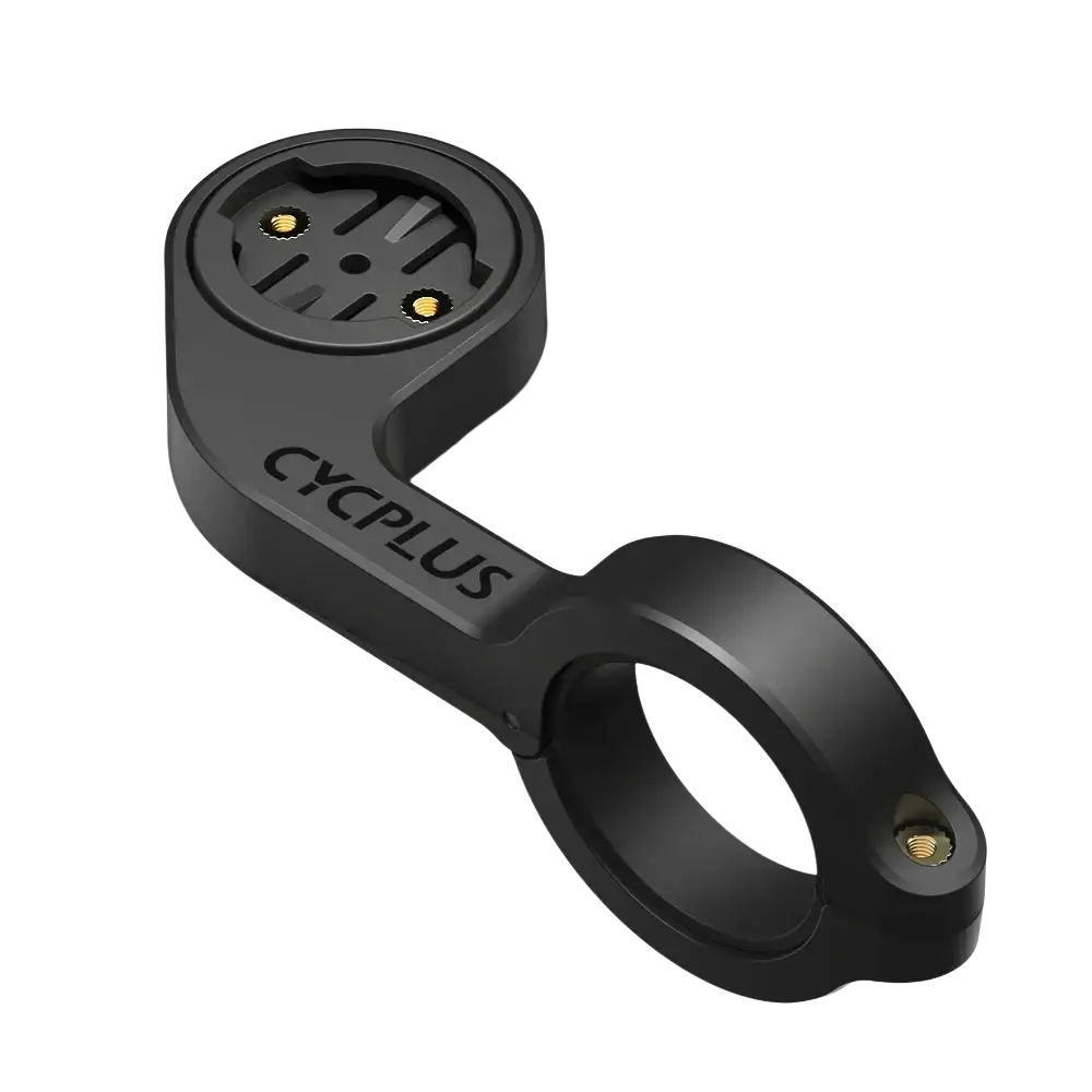 Black cycplus z1 outfront gps bike computer handlebar mount with circular top plate and gold-colored screws visible from back