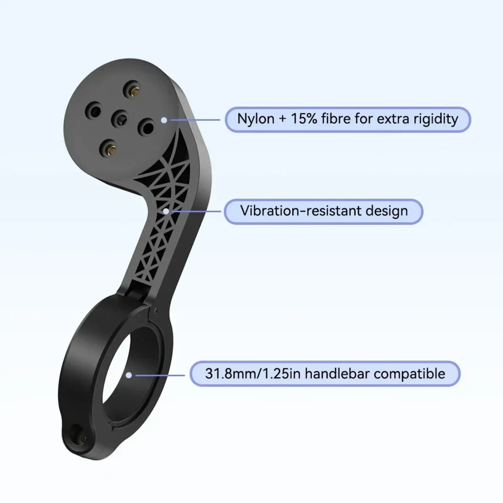 Black nylon and fiber Cycplus Z1 outfront gps bike computer mount with vibration-resistant design for 31.8mm handles