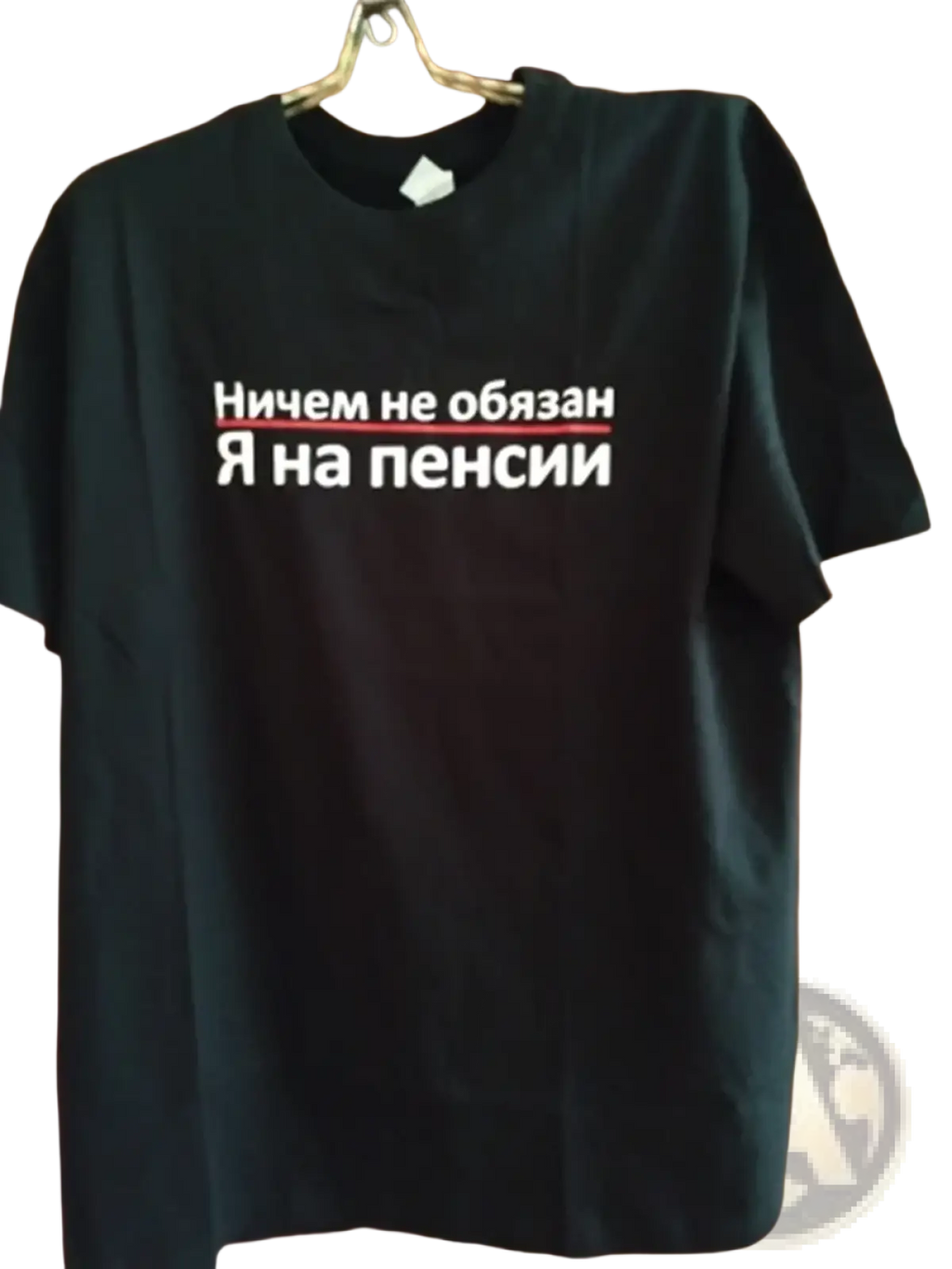 Black cotton short-sleeved t shirt with white cyrillic print and red underline for men summer wear