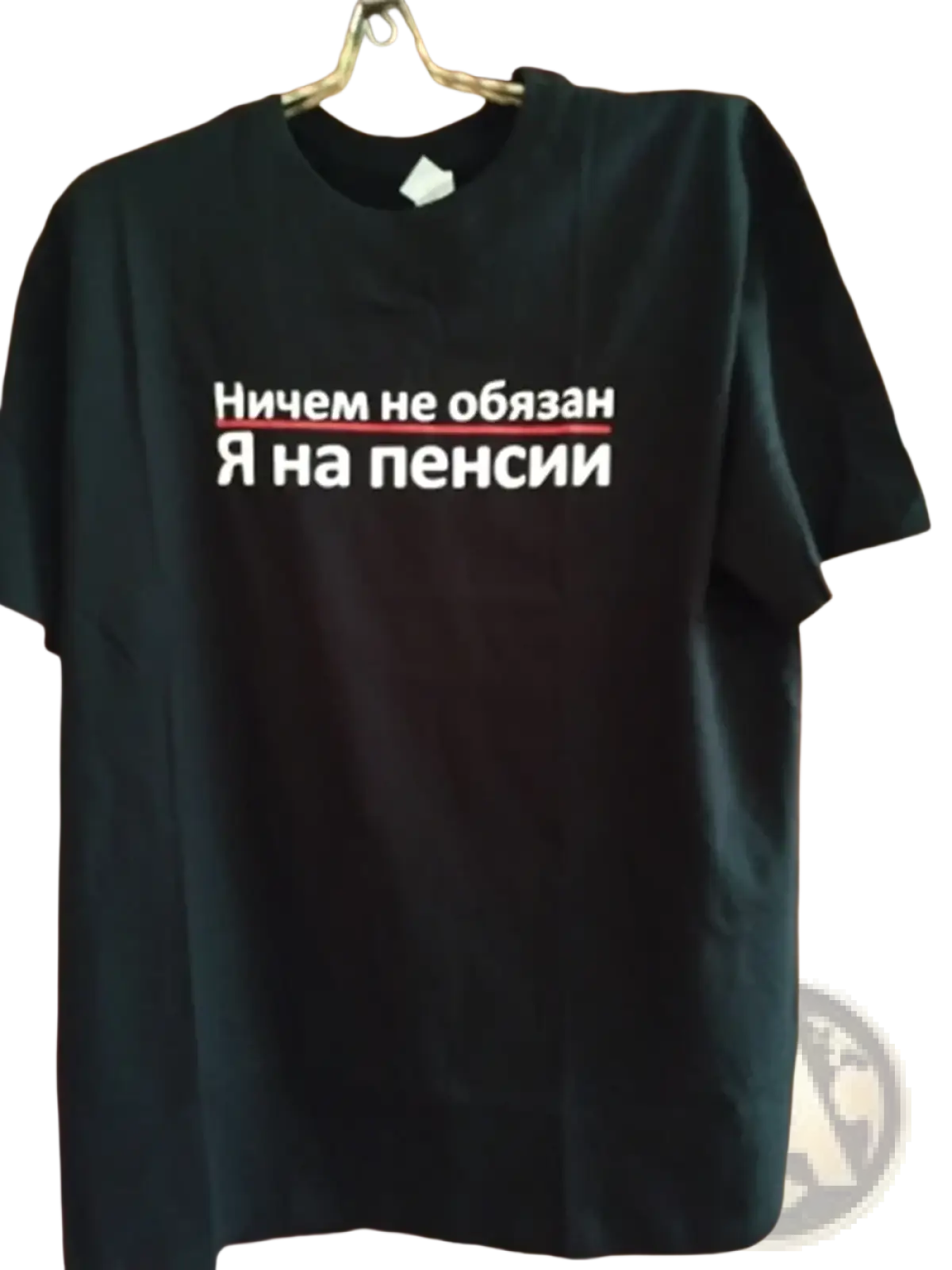 Black cotton short-sleeved t shirt with white cyrillic print and red underline for men summer wear