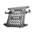 Black d-mount laptop desk mount stand with perforated metal design and adjustable clamps for 10 to 17 inch laptops