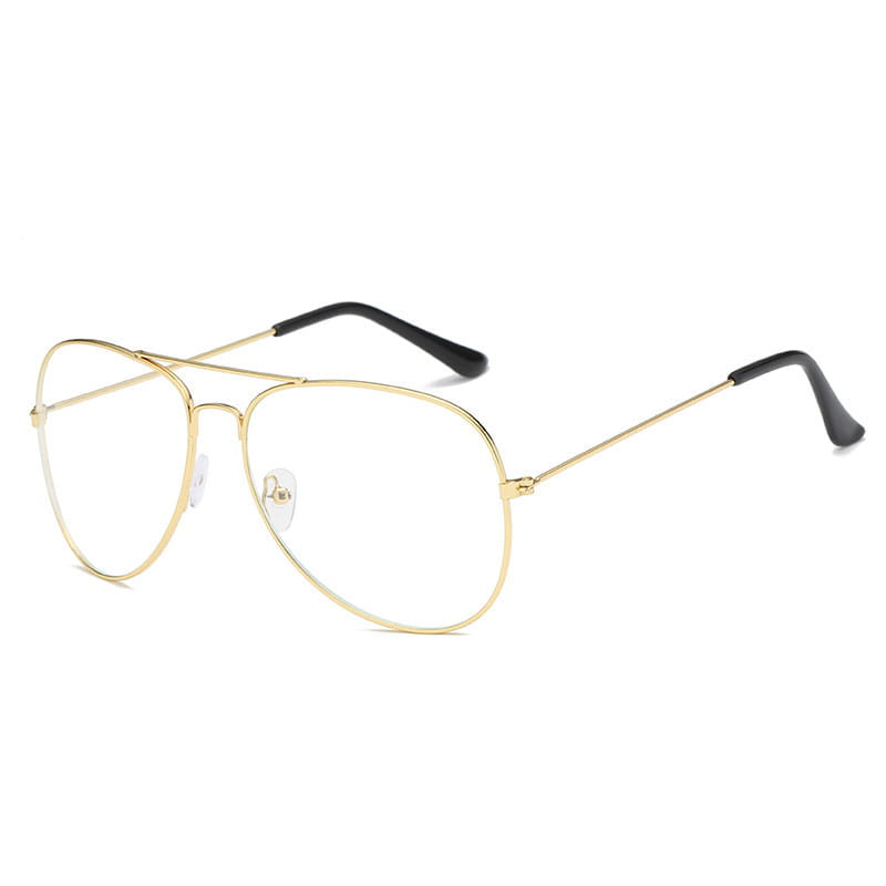 Gold aviator style metal sunglasses with black temple tips offering UV protection for unisex use.
