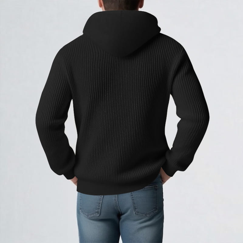 sudadera con capucha de punto acanalado negro, con capucha y mangas largas para sudadera tipo jersey con capucha para hombre de invierno engrosada