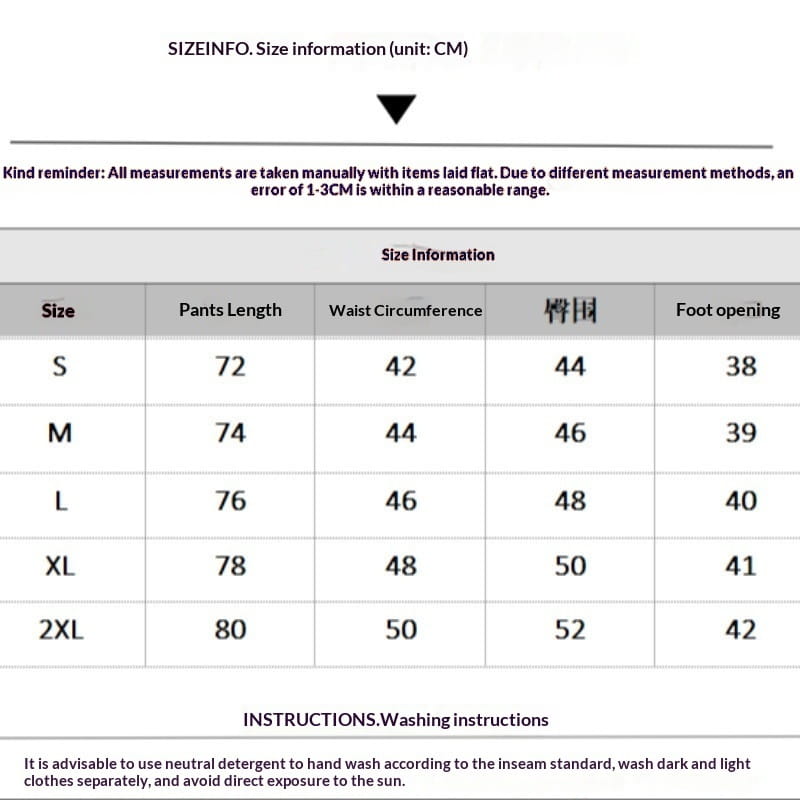 Tableau des informations relatives à la taille pour des shorts de costume pour hommes à jambes larges plissées, présentant des mesures en centimètres, selon les tailles de S à 2XL.