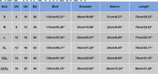 Size chart for men’s slim fit embroidered linen short sleeve shirt displaying measurements in centimeters and inches across sizes s to xxxl.