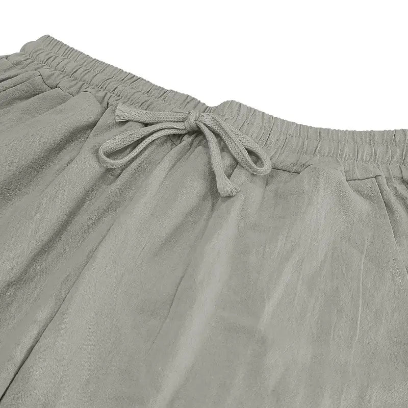Men’s linen joggers casual drawstring pants in light gray with soft-textured linen material and an elastic waistband for comfort.