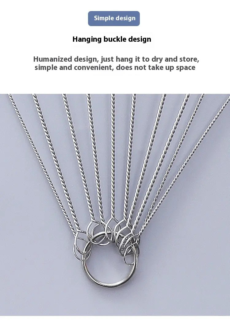 silver braided chain with circular ring and hanging buckle design featured alongside nylon straw cleaning brush set stainless steel 10pc