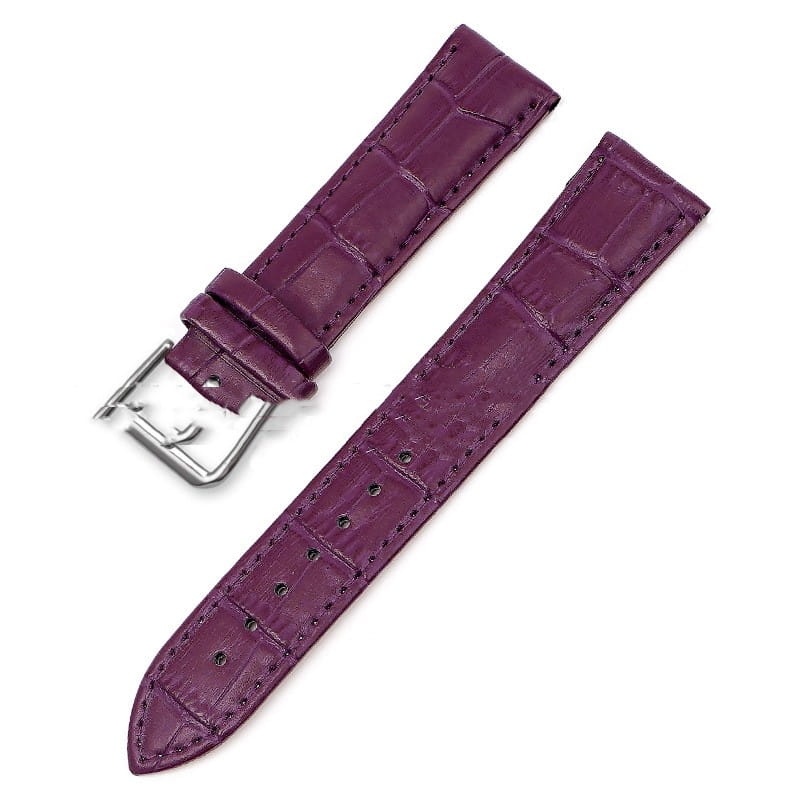 Purple crocodile-patterned leather watch strap with a silver buckle included in the crocodile leather watch strap set with buckle