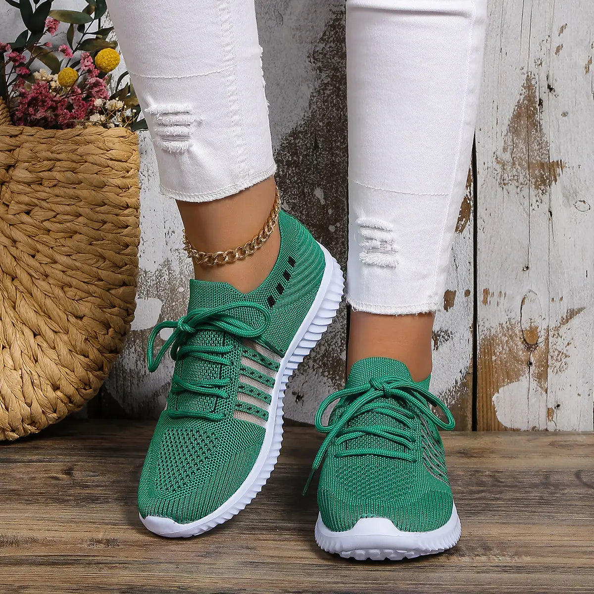 Breathable Mesh Lace-up Running Sneakers