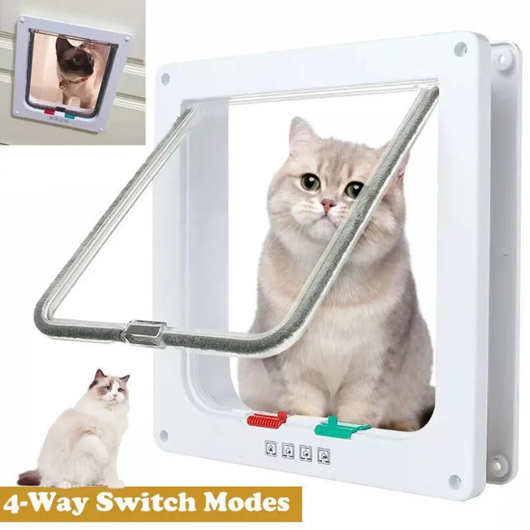 White XL pet door with clear glass panel and silver metal frame featuring a 4 way locking magnetic flap for dogs and cats