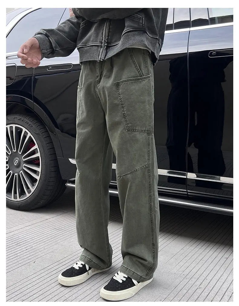 olive green cargo pants mens cotton workwear with multiple pockets and a relaxed fit designed for durability and practicality.