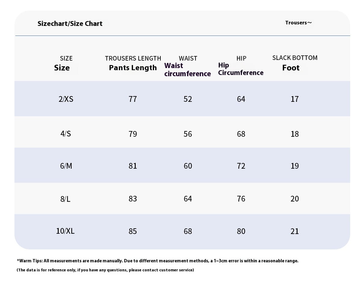 Size chart for seamless high waist sports yoga leggings showing trouser measurements in inches from size 2 xs to 10 xxl.