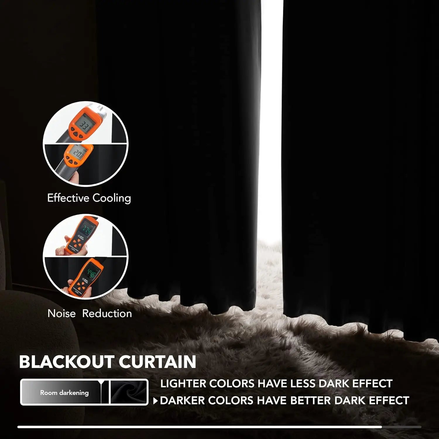 Blackout curtains 3 layer eyelet pair cream 132x242cm featuring sleek dark fabric for superior room-darkening and noise reduction.