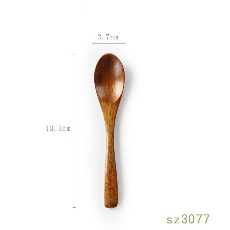 A smooth medium-brown Japanese wooden honey spoon handcrafted from natural hemu wood with a rounded bowl and visible grain pattern.