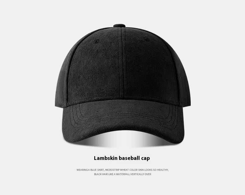 Black lambskin baseball cap with a soft textured finish and classic six-panel design from the suede baseball cap soft minimalist adjustable hat collection.
