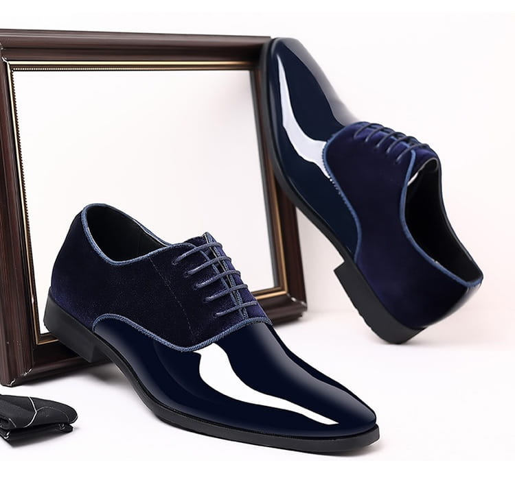 Navy Two Tone Velvet and Patent Leather Oxford Shoes