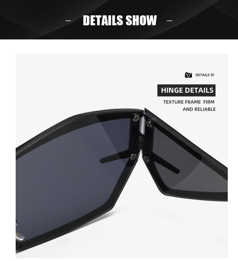 Black textured frame geometric shield UV400 fashion sunglasses with dark gray lenses and sturdy hinge design.