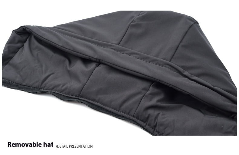 Gorro acolchado negro desmontable con cierre de cremallera, sujeto al abrigo de invierno acolchado con capucha para hombre