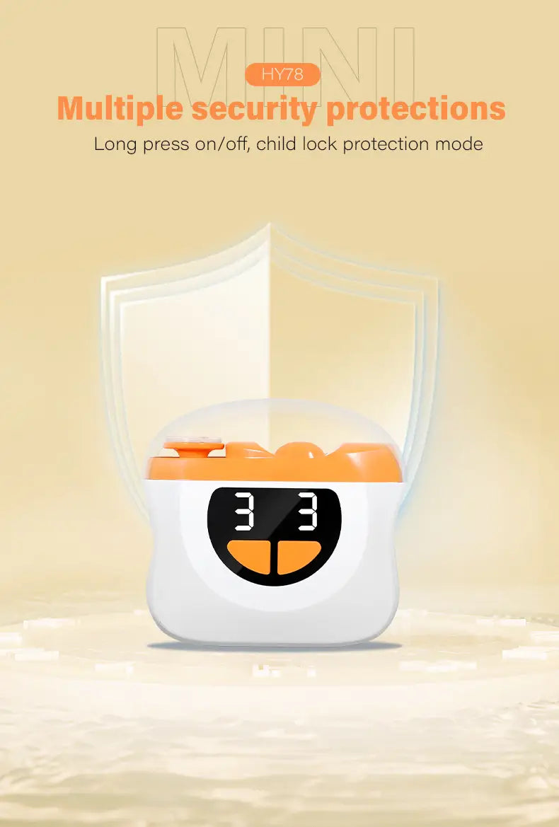 White and orange mini electric nail clippers with LED display and trimmer for precise nail care.