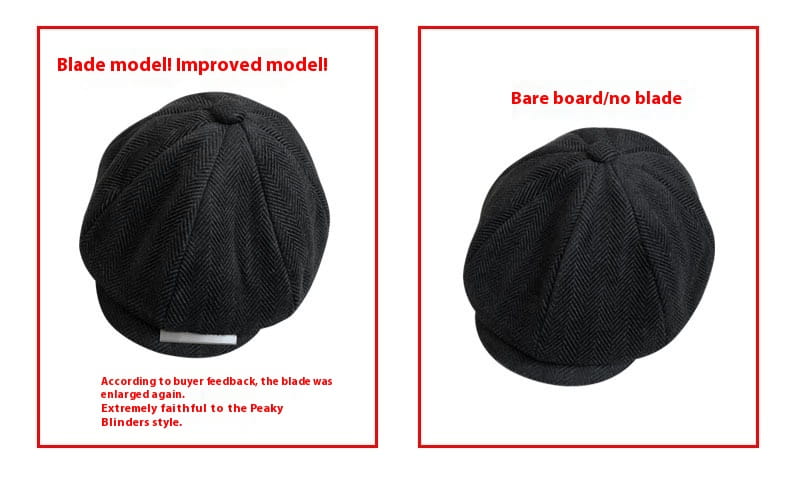 Black herringbone woolen octagonal flat cap featuring a structured six-panel design.