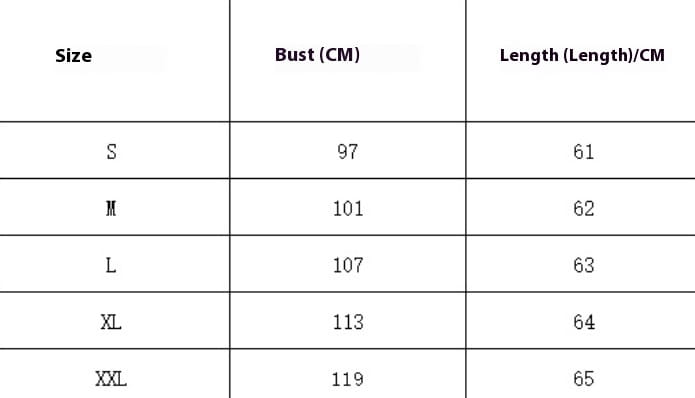 Size chart for women’s ruched v-neck sleeveless top and shorts set displaying bust and length measurements in centimeters for sizes s through xxl.