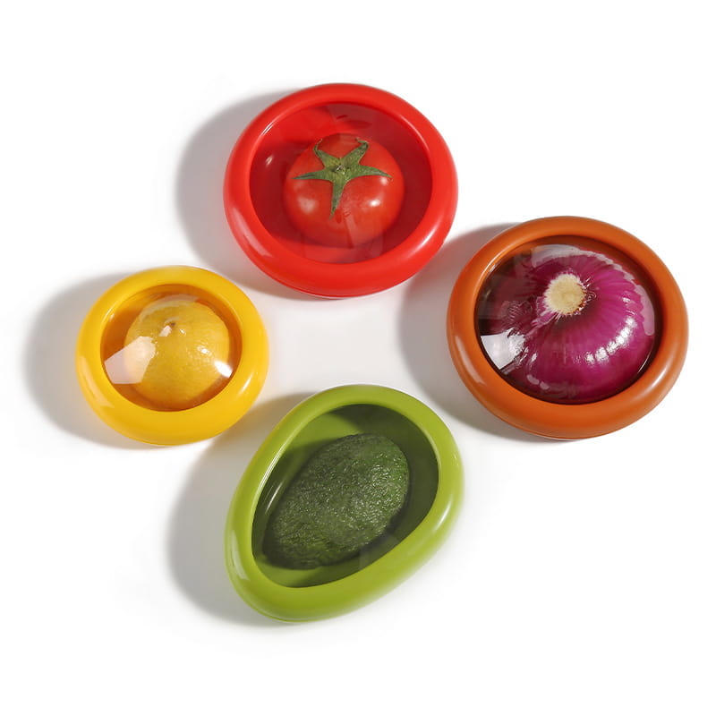 Lot de couvercles de rangement alimentaire en silicone colorés, en rouge, jaune, orange et vert, pour une conservation fraîche, coffret de rangement alimentaire (4 pièces).