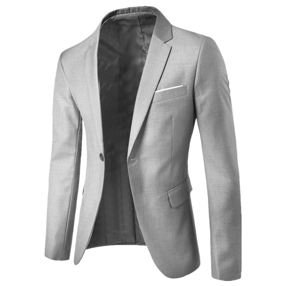 Herren Slim-Fit-Casual-Blazer in Hellgrau mit einfacher Knopfleiste und dezent strukturierter Stoffoberfläche, geeignet für formelle und semi-formelle Anlässe