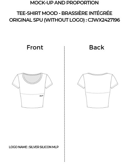 Silbernes Silikon-MLP-Logo-T-Shirt mit integrierter Büstenhalterung, entworfen als schockfeste asymmetrische Sport-Yoga-Weste.