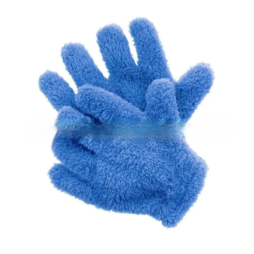 plush coral fleece bath dust gloves in blue featuring a soft microfiber material with a plush texture for gentle exfoliation and cleaning.