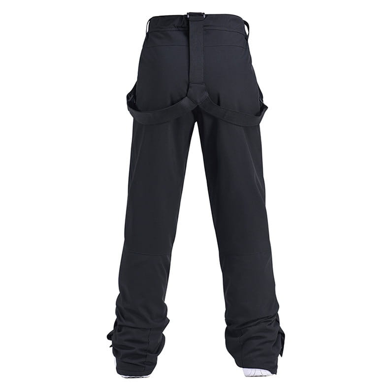 Men waterproof thermal snow pants in black featuring reinforced stitching and adjustable waist straps.