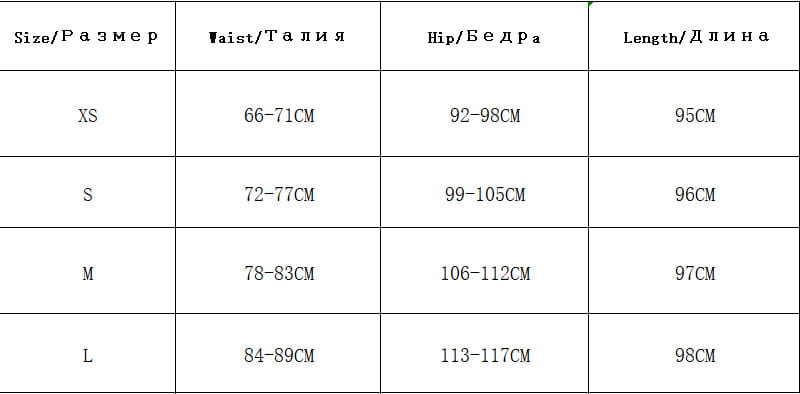 Guide des tailles pour des pantalons taille haute à plis plats et jambes droites, présentant les mensurations du vêtement en centimètres pour les tailles XS à L.