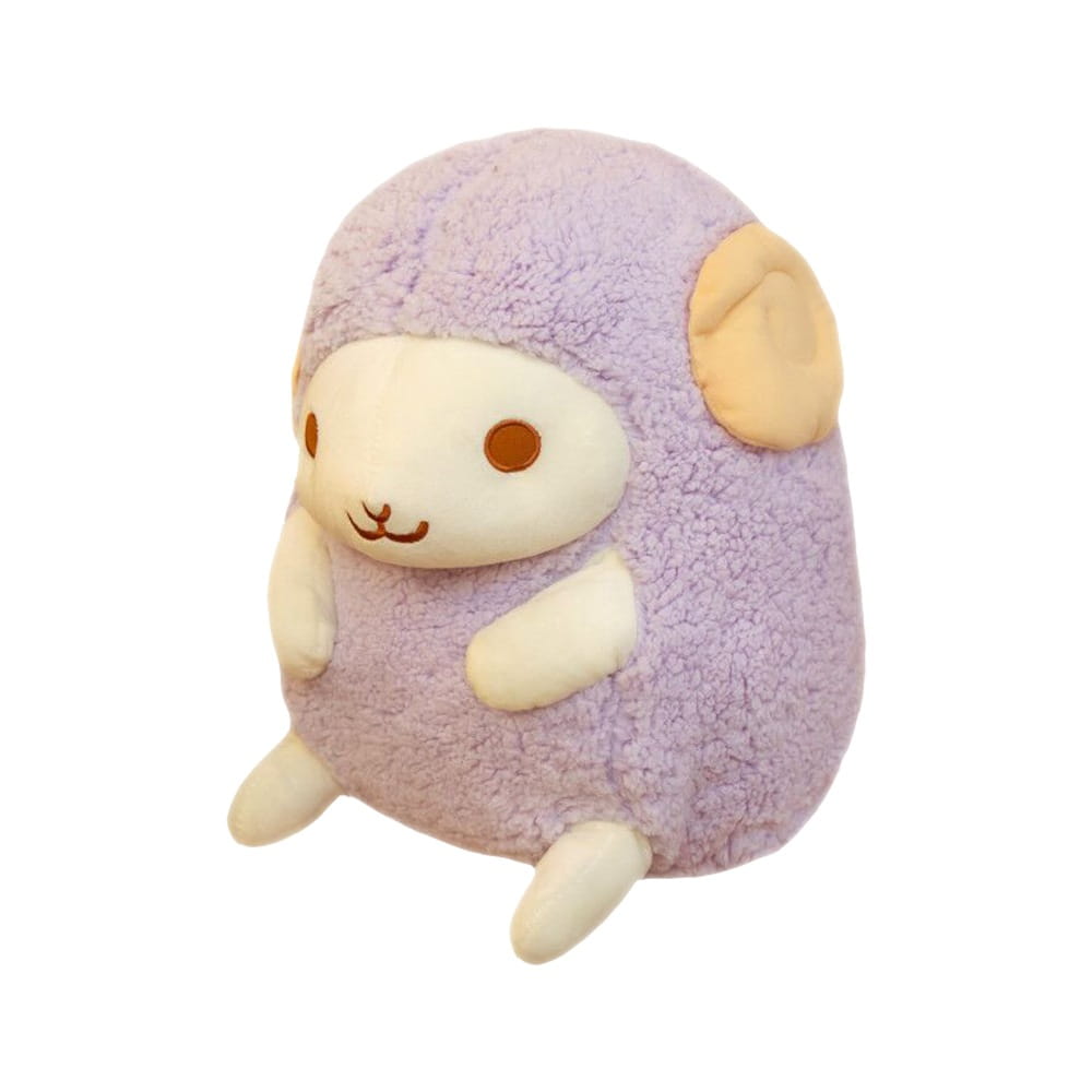 a soft lavender sheep plush toy with cream-colored face ears and limbs made of soft stuffed material measuring 30 to 40 centimeters
