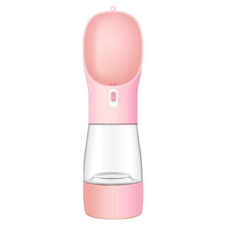 Gourde pour chien en plastique rose et transparent avec bec verseur pour boire facilement, gamelle de voyage portable 458 ml