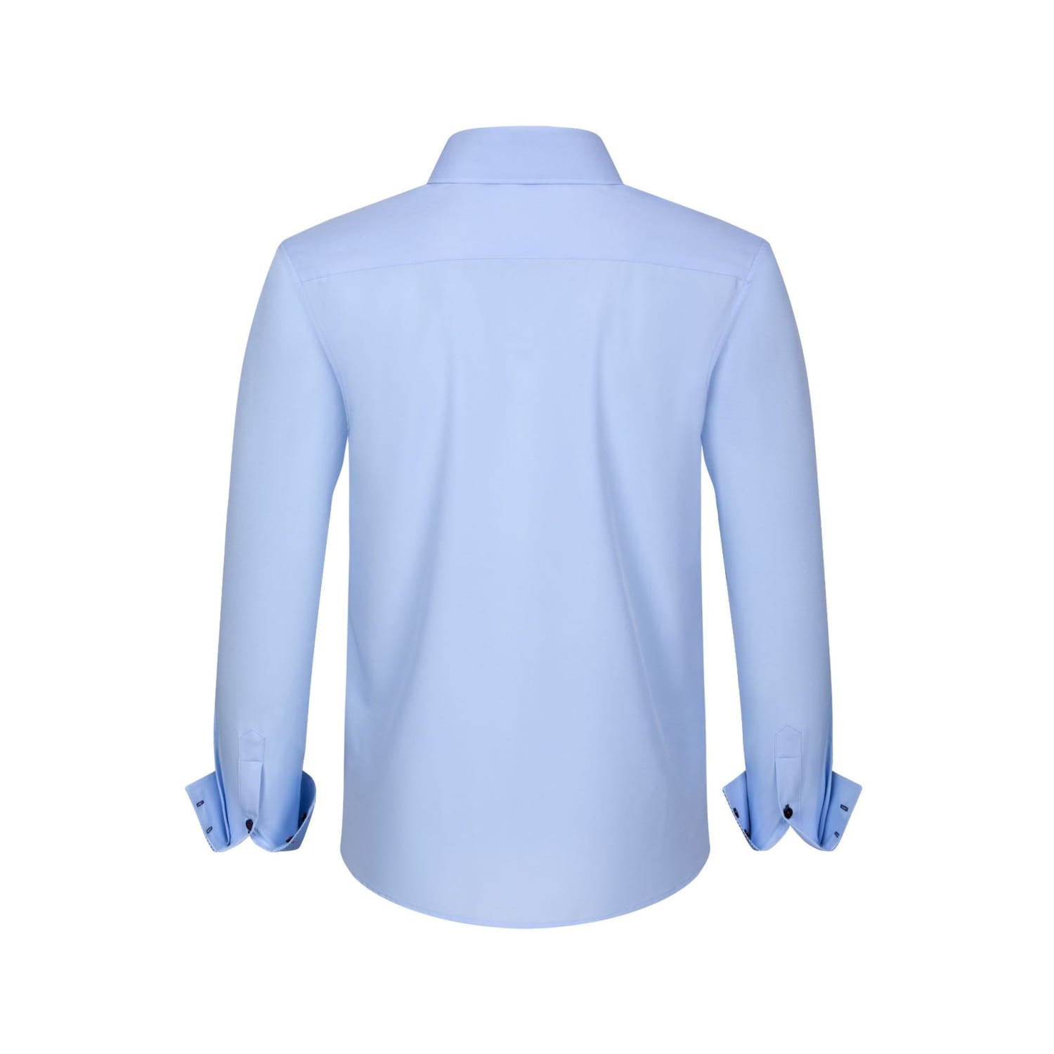 Herren-Kragenhemd mit Kontrastkragen aus hellblauem, langärmligem Stoff mit klassischem Kragen und Knopfbündchen, entworfen für formelle Anlässe