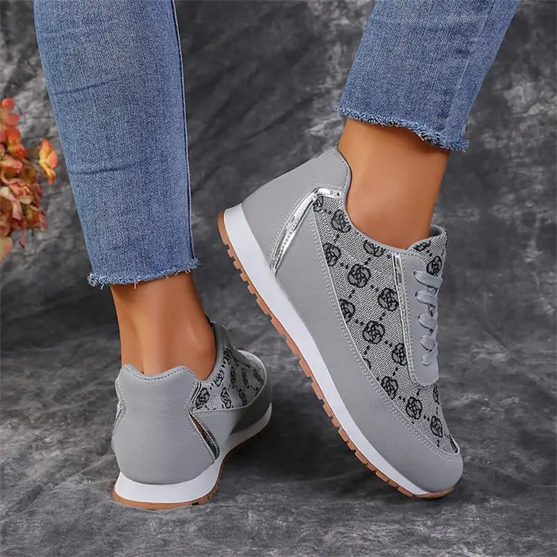 Floral Lace Up Lightweight Breathable Fashion Sneakers