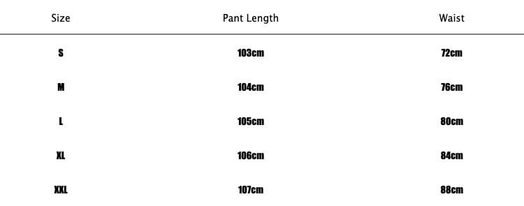 Tabla de tallas en centímetros para pantalones de tiro alto con pernera ancha de mezclilla con volante, con medidas detalladas desde la talla S hasta la XXL.