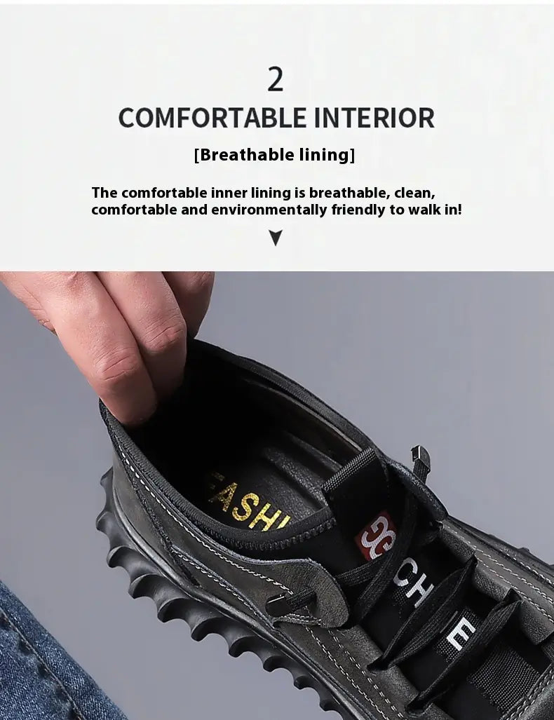 Men’s suede casual sneakers in black featuring a chunky textured rubber sole and breathable inner lining.