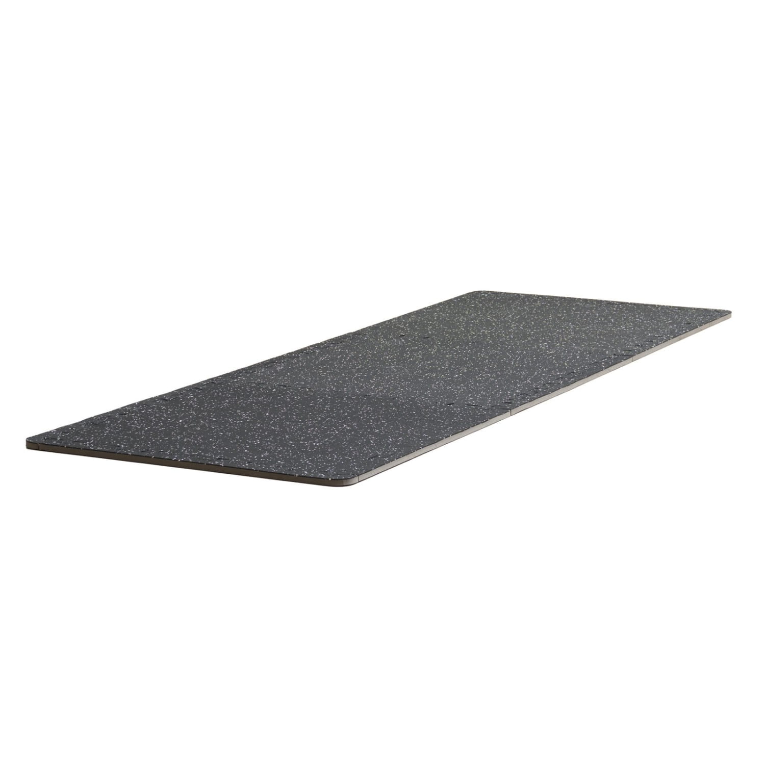 Black rubber mat with speckled texture from premium interlocking rubber and EVA foam gym floor tiles for durable fitness flooring.