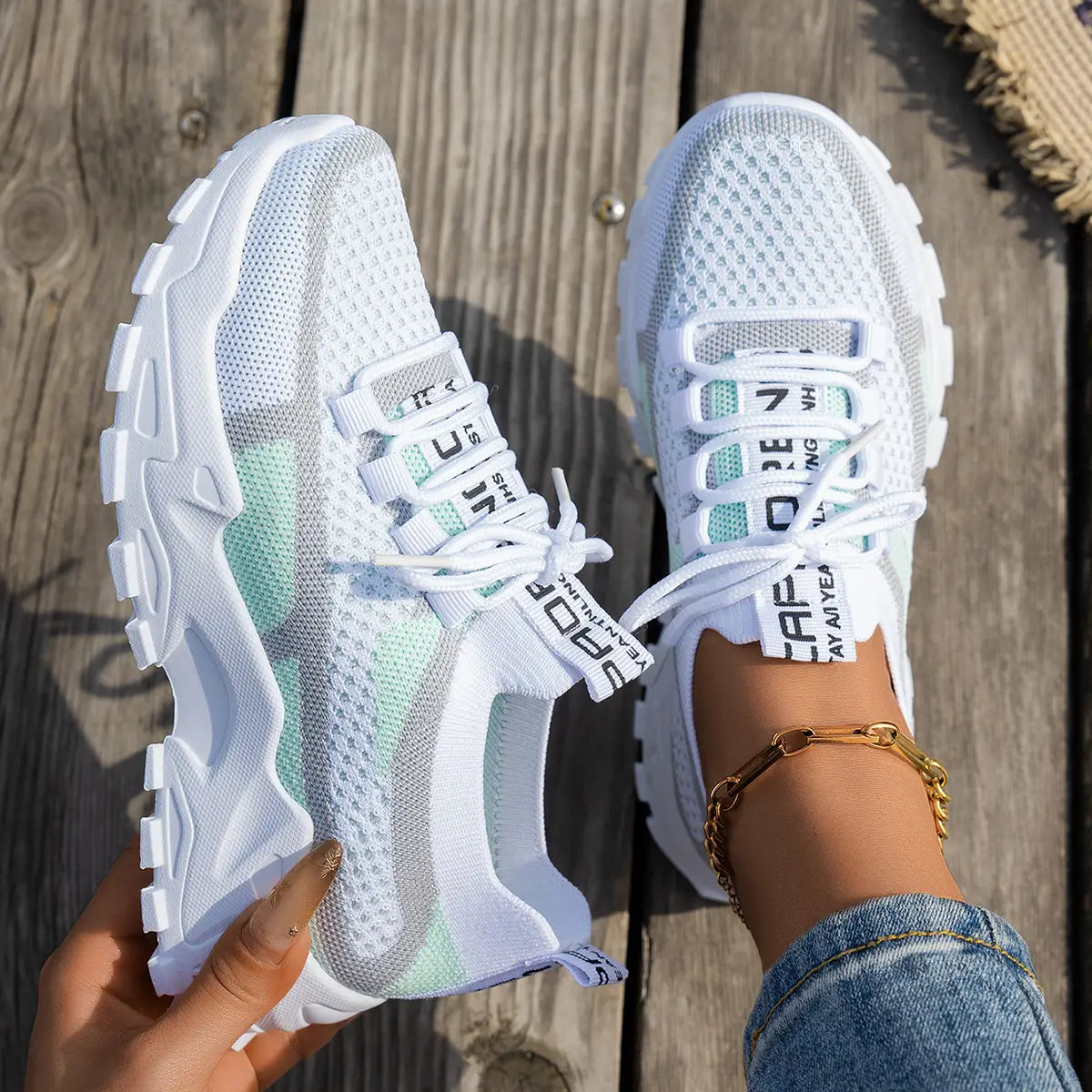 Women’s Breathable Flyknit Mesh Lace-up Walking Sneakers