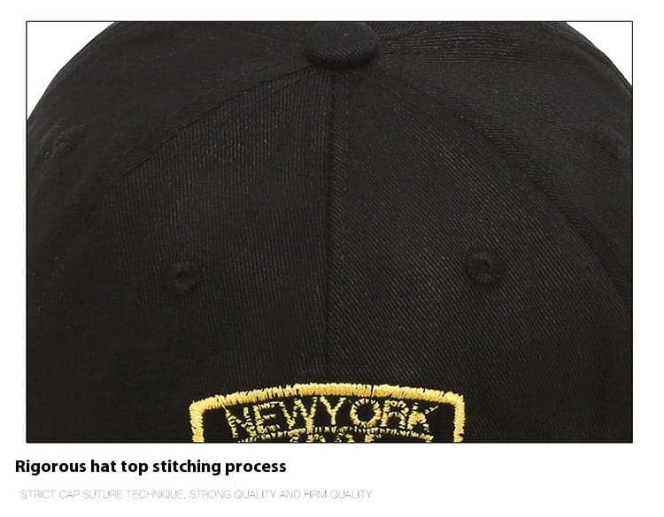 Black baseball cap with gold-embroidered new york patch on the front, designed as the New York Force embroidered baseball cap.